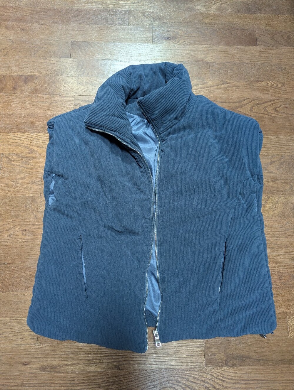 Dusty Blue Corduroy Vest, With Silver Zipper